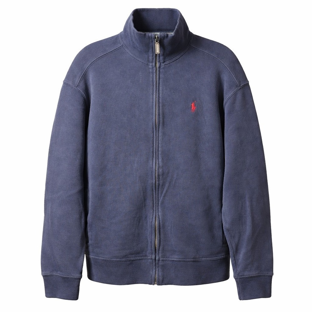POLO Ralph Lauren 100% Cotton Full-Zip Track Jacket Sz M Blue Red Logo *READ*